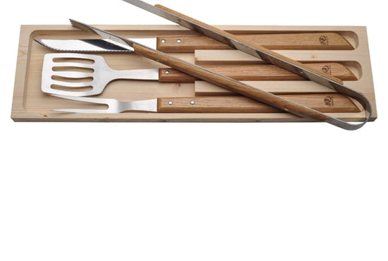 BBQ Set - Oak Laguiole - Wooden Box - Hawke & Co